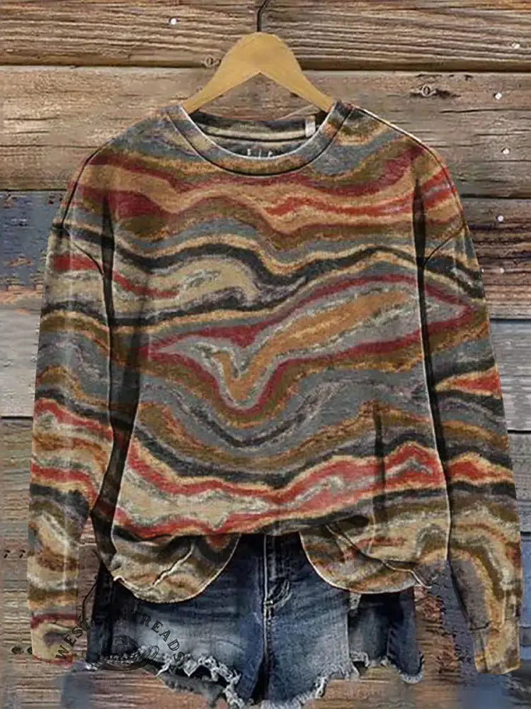 Retro Colorful Water Ripple Pattern Art Print Casual Sweatshirt