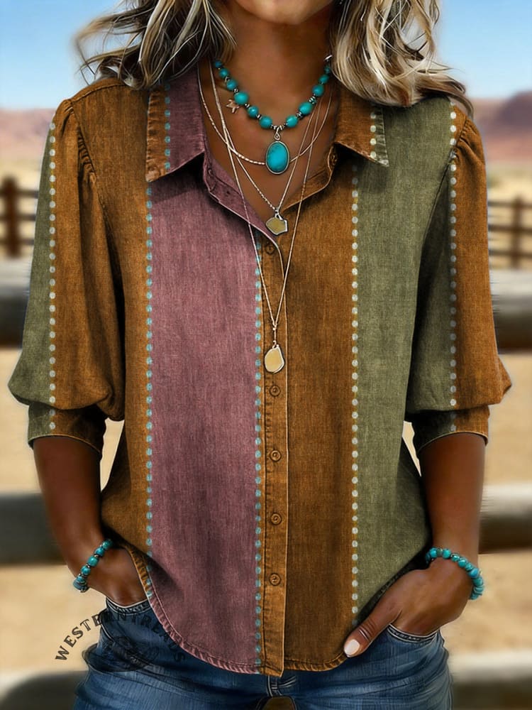Vintage Print Casual Cotton Shirt