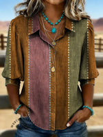 Vintage Print Casual Cotton Shirt