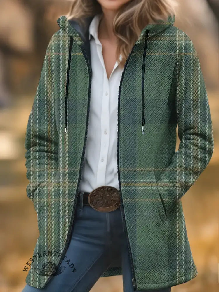 Vintage Checkered Unisex Plush Thick Long-Sleeved Cardigan Coat