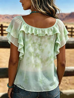 Women's Vintage Ruffle Patchwork Chiffon Casual Shirt