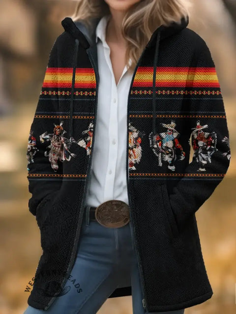 South Western Art Unisex Plush Thick Long-Sleeved Cardigan Coat