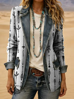 Art Print Patchwork Denim Sweater Cardigan Coat