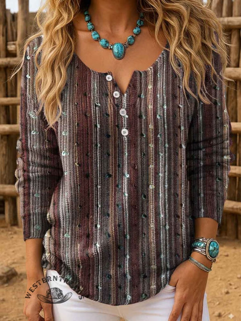 Stripes Art Print Buttoned Cardigan Sweater