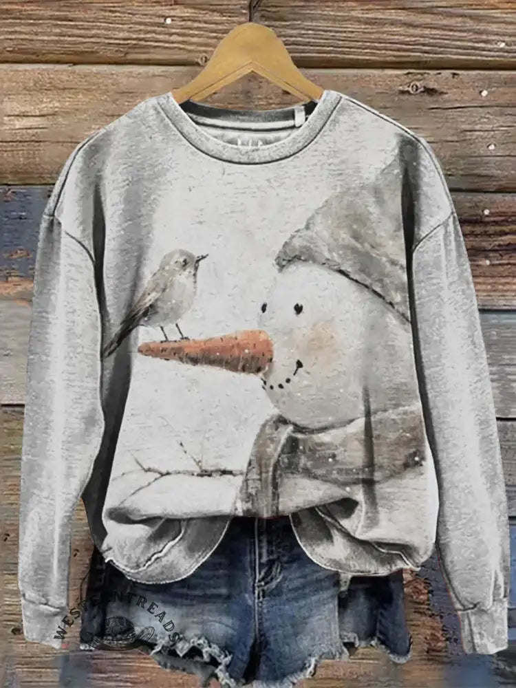 Vintage Snowman Art Print Casual Sweatshirt