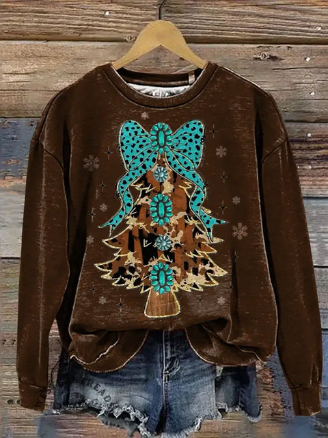 Retro Christmas Art Print Casual Cotton Sweatshirt