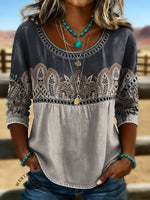 Women's Vintage Print Casual Hollow Denim Shirt
