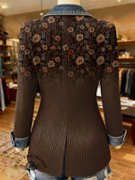 Brown Floral Print Patchwork Denim Sweater