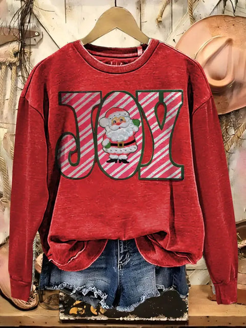 Joy Christmas Print Casual Cotton Sweatshirt
