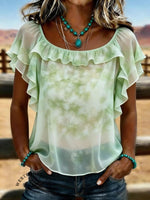 Women's Vintage Ruffle Patchwork Chiffon Casual Shirt