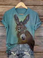 Retro Donkey Art Print Casual T-shirt