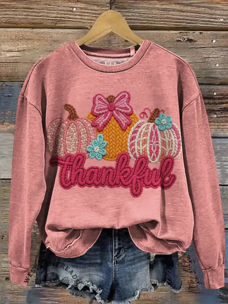 Thankful Art Print Casual Sweatshirt