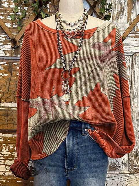 Maple Leaf Art Print Waffle Top