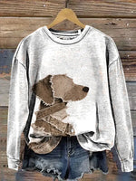 Retro Dog Print Casual Cotton Sweatshirt