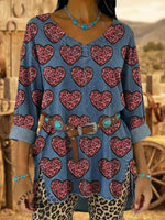 Vintage Elegant Denim Heart Valentine's Day Aztec Art Shirt