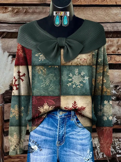 Retro Winter Art Print Buttoned Cardigan Sweater