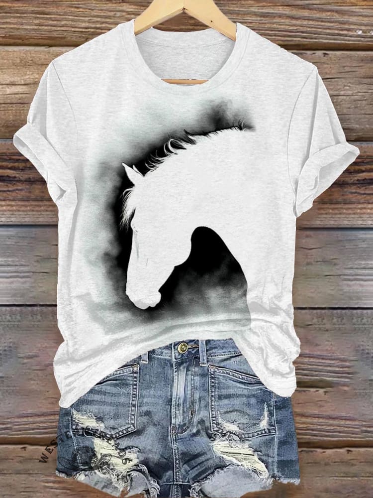 Horse Art Print Casual T-shirt