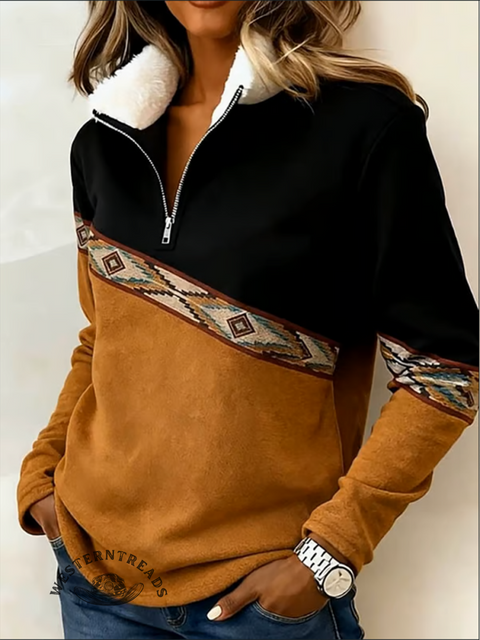 Casual Aztec Half-Zip Cotton Sweatshirt