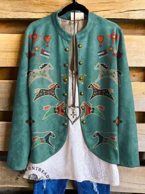 Women's Western Art Print Casual Jacket
