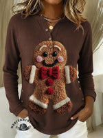 Vintage Cute Christmas Gingerbread Man Prints Casual Cotton Sweatshirt