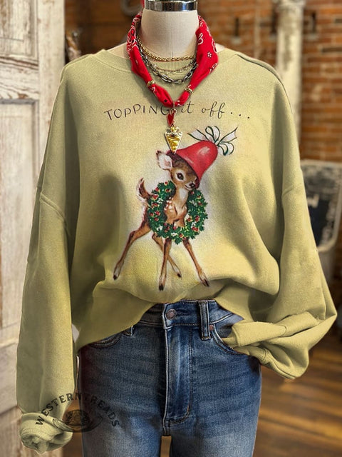 Christmas Print Casual Cotton Sweatshirt