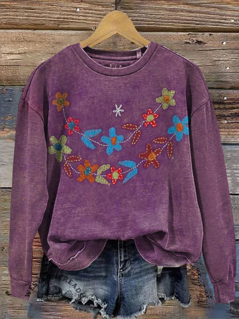 Christmas Art Print Casual Cotton Sweatshirt