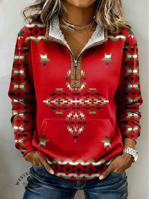 Aztec Printed Half-Zip Sweatshirt