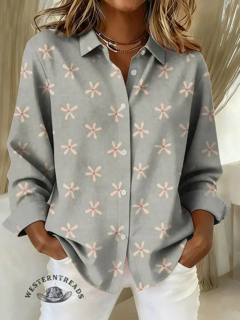 Women's Retro Floral Print Casual Cotton Shirt