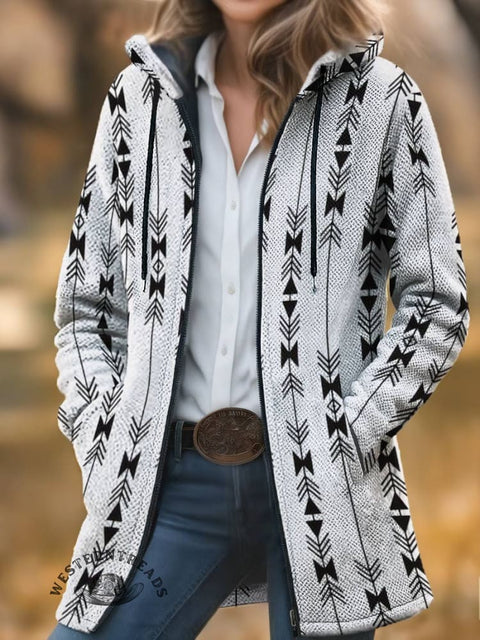 West Print Unisex Plush Thick Long-sleeved Cardigan Coat