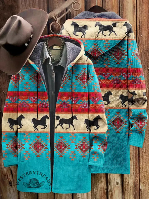 Retro Western Unisex Plush Thick Long-Sleeved Cardigan Coat