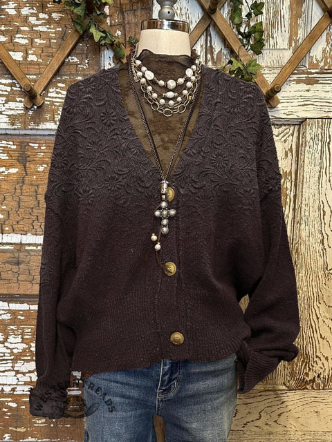 Floral Print Buttoned V-neck Cardigan Sweater