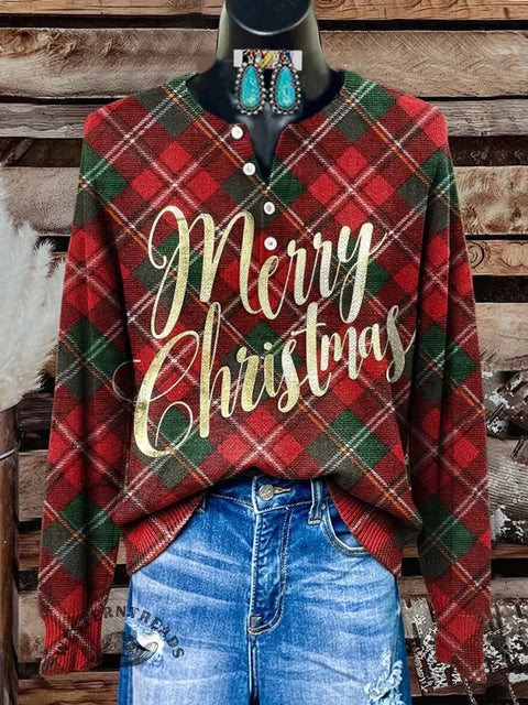 Christmas Plaid Print Buttoned Cardigan Sweater