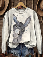 Vintage Donkey Art Print Casual Cotton Sweatshirt