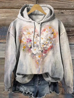Vintage Heart Art Print Casual Cotton Hooded Sweatshirt