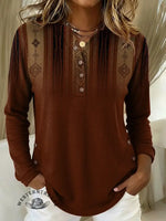 Women's Retro Art Pattern Print Casual Cotton Shirt