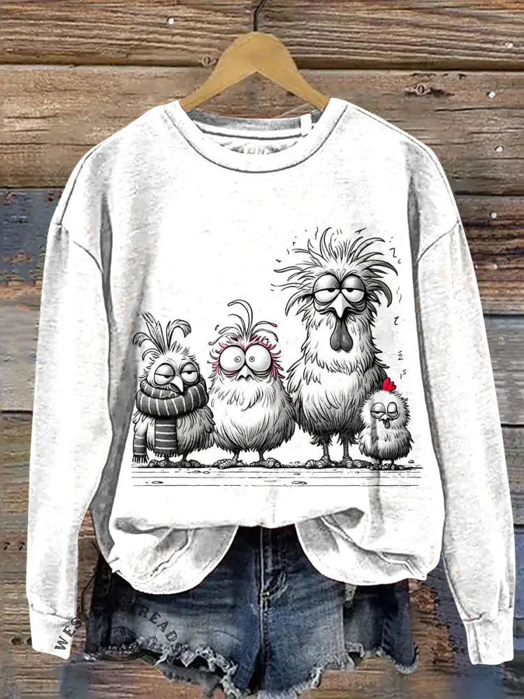 Vintage Chicken Art Prints Casual Cotton Sweatshirt