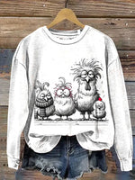 Vintage Chicken Art Prints Casual Cotton Sweatshirt