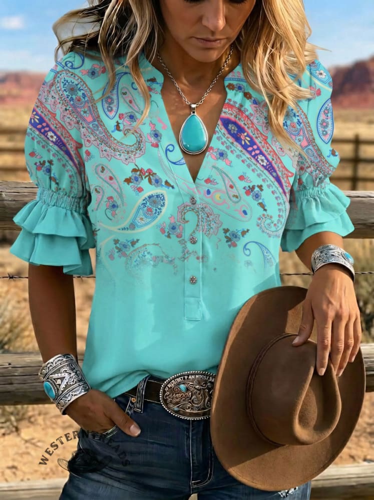 Women's Retro Art Puff Sleeve Casual Shirt