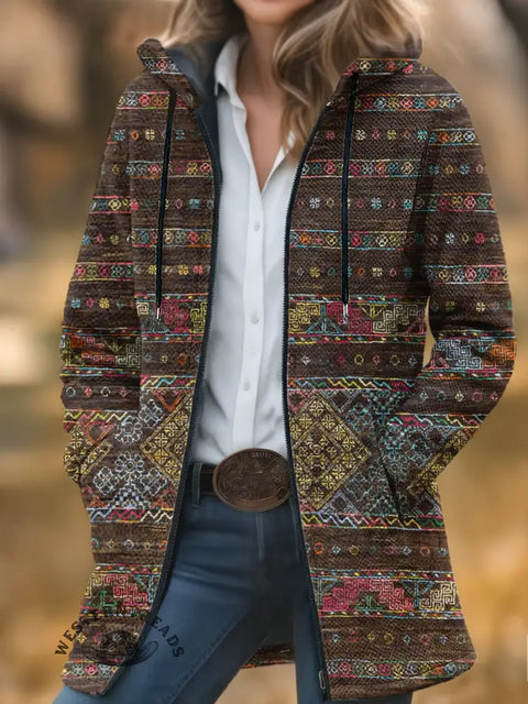 Retro color pattern Unisex Plush Thick Long-Sleeved Cardigan Coat