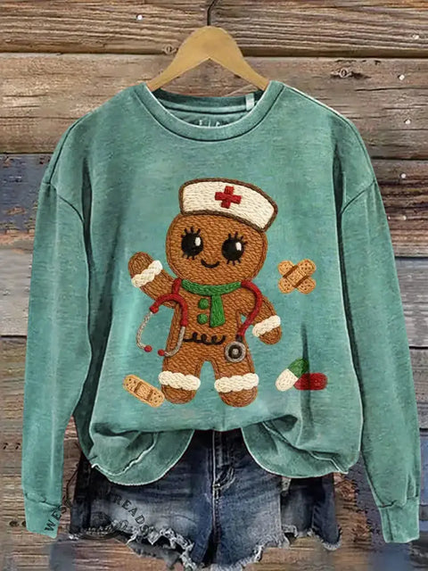 Nurse Christmas gingerbread man Casual Cotton Sweatshirt