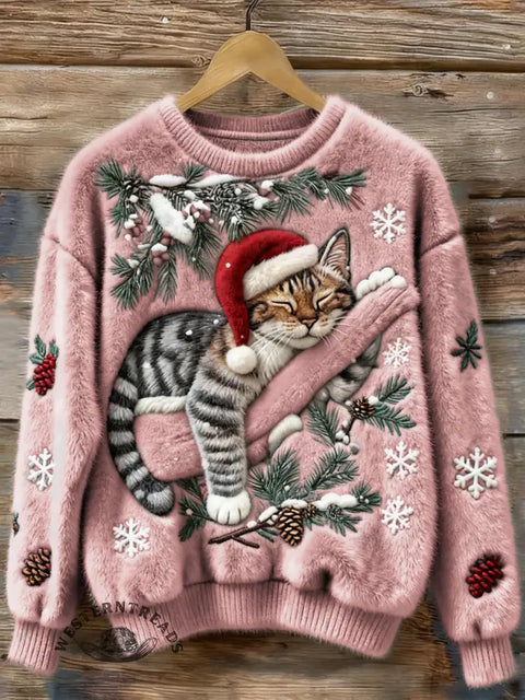 Women's Christm Art Print Cozy Plush Sweater