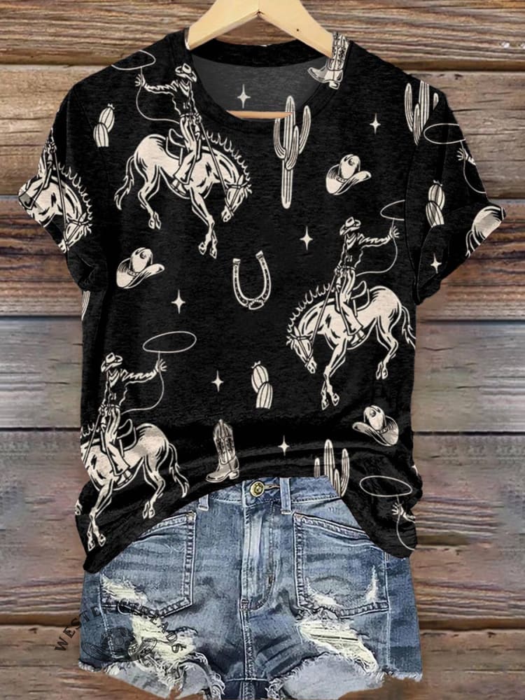 Cowboy Print Casual T-shirt