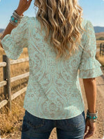 Women's Retro Floral Puff Sleeve Casual Shirt