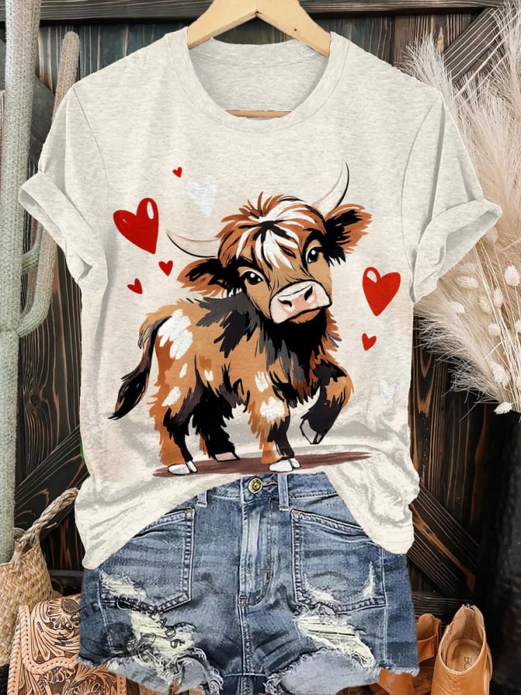 Cute Highland Cow Print T-shirt