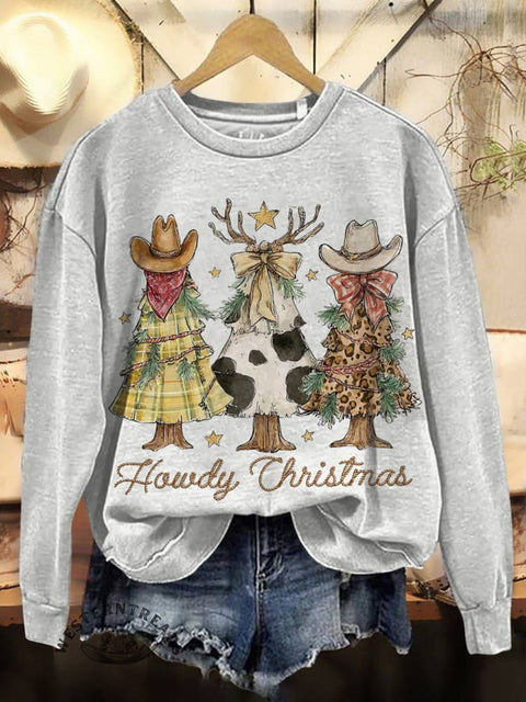 Western Christmas Art Print Casual Cotton Sweatshirt