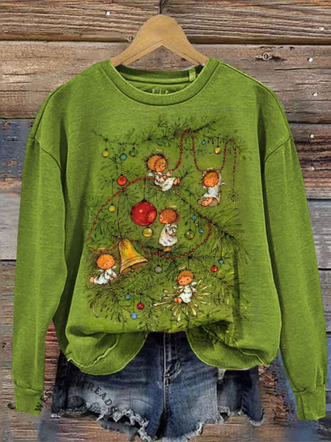 Retro Christmas Tree Casual Cotton Sweatshirt