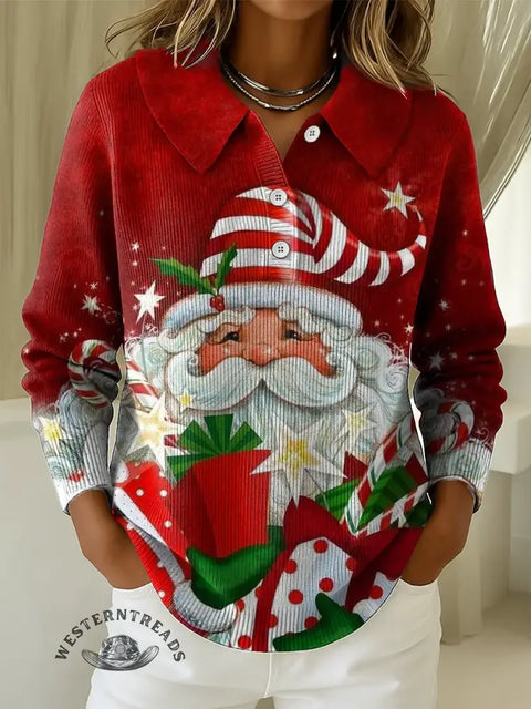 Women's Santa Print Peter Pan Collar Pullover