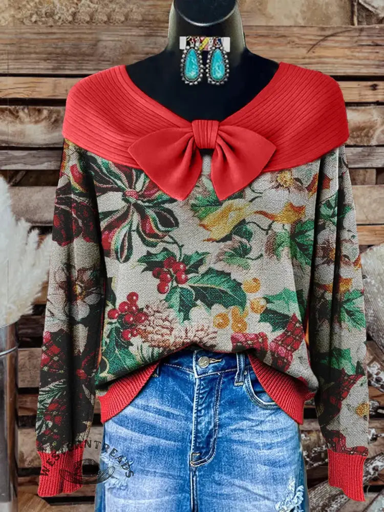Women's Vintage Christmas Print Casual Sweater