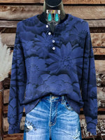 Retro Floral Art Print Buttoned Cardigan Sweater