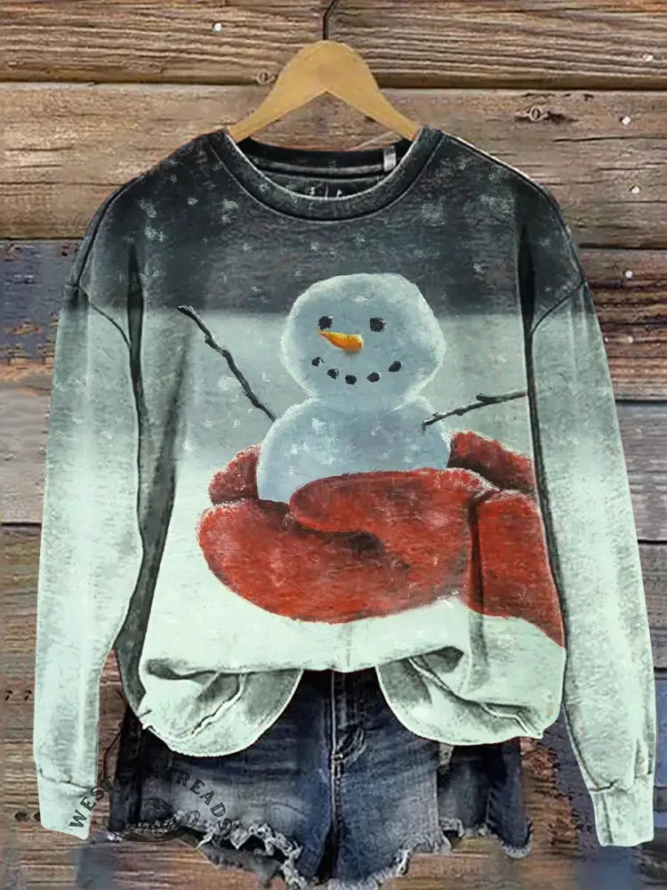 Vintage Christmas Santa Claus Print Casual Cotton Sweatshirt